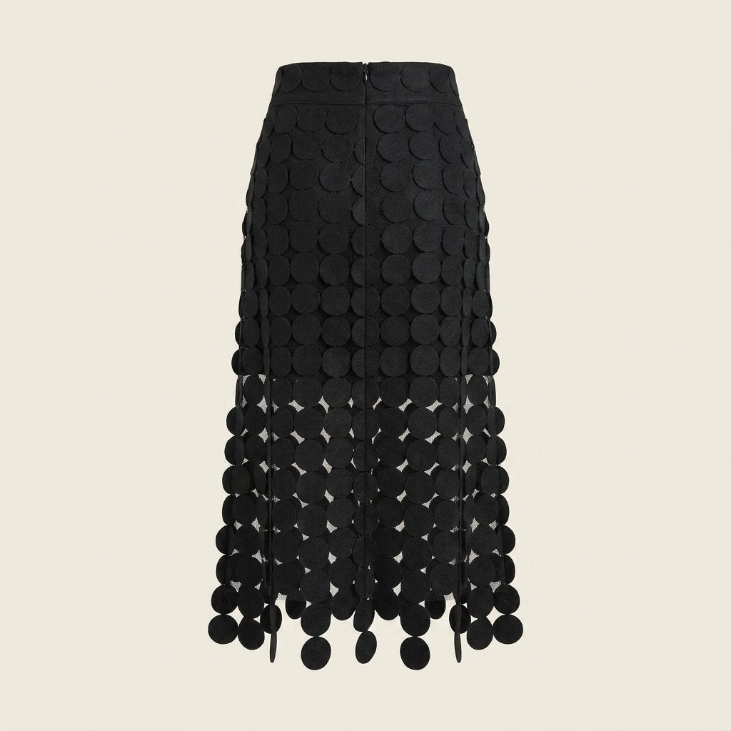 Luna black disc midi skirt back view