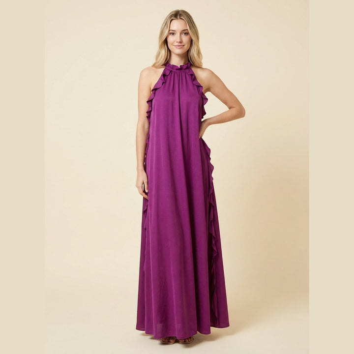 Luna silk halter maxi purple
