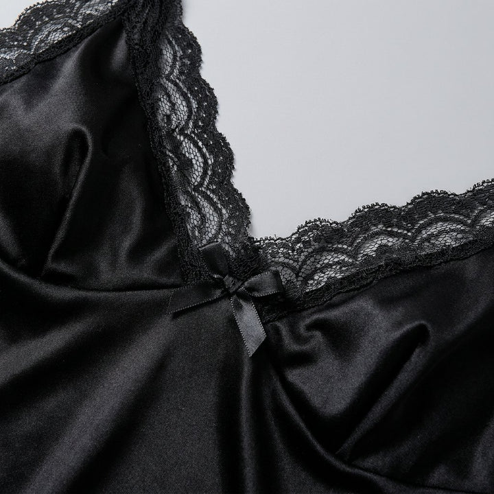 Luna slip nightgown, satin and lace fabric close-up