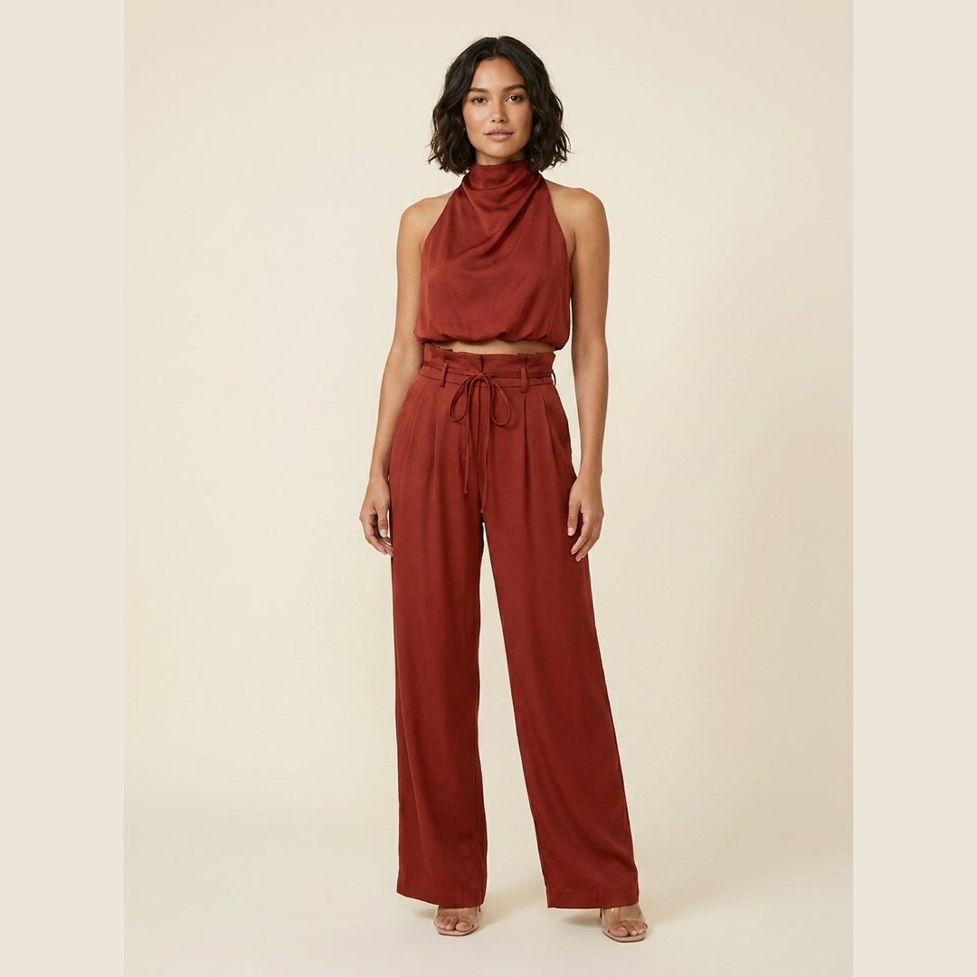 Luxe co-ord set, red, on model