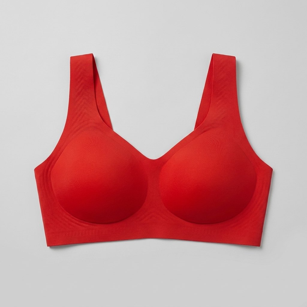 Red jelly bra flat-lay