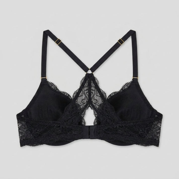 Luxe lace racerback bra black back