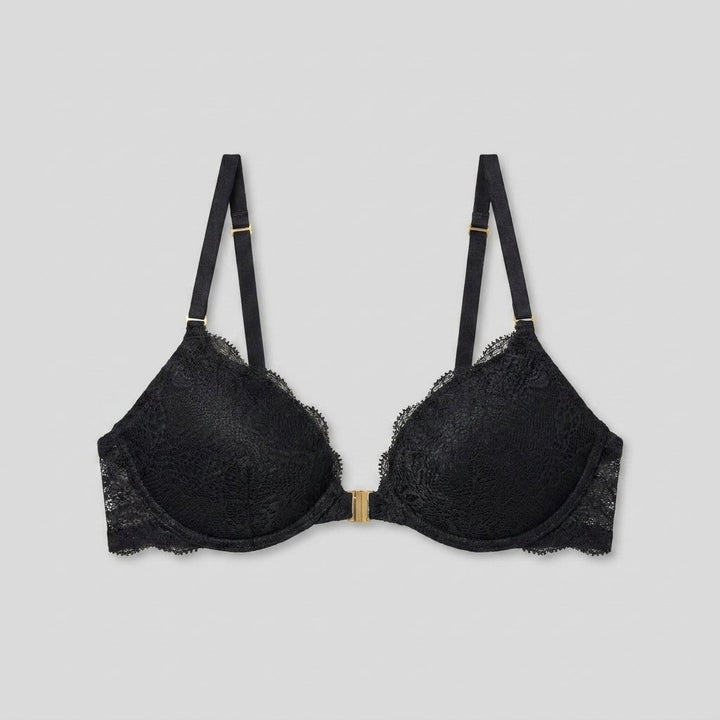 Luxe lace racerback bra black front
