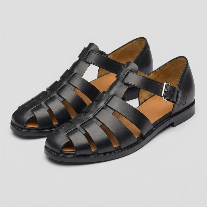Luxe men's leather fisherman sandals, black