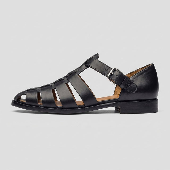 Luxe men's leather fisherman sandal, side profile