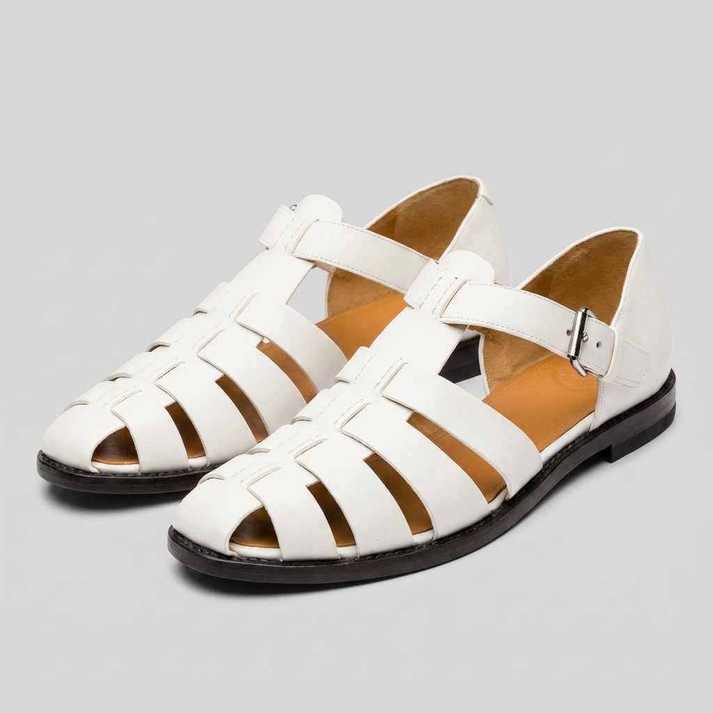 Luxe men's leather fisherman sandals, white