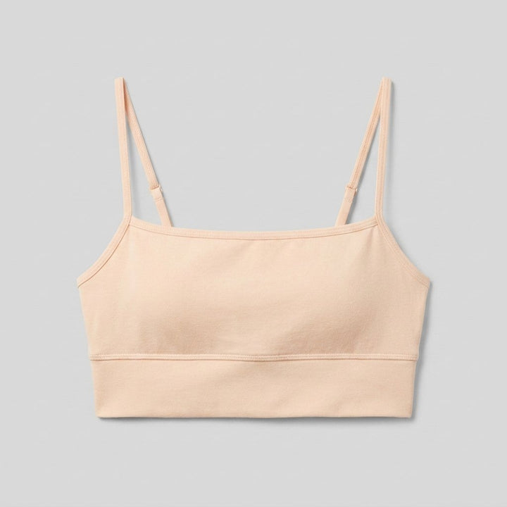 Maelis cotton bralette peach front with square neckline