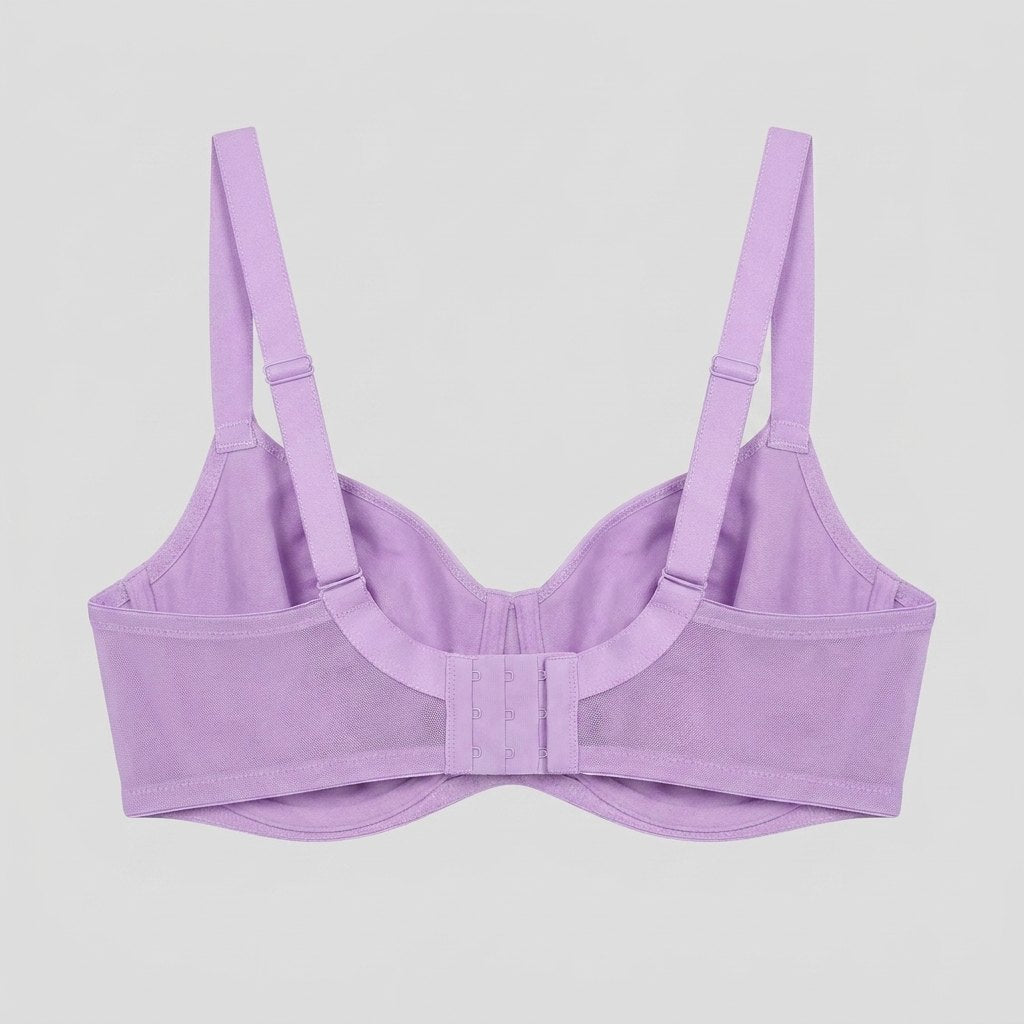Maelys balcony bra in purple rose, back flat lay showing the three-hook band