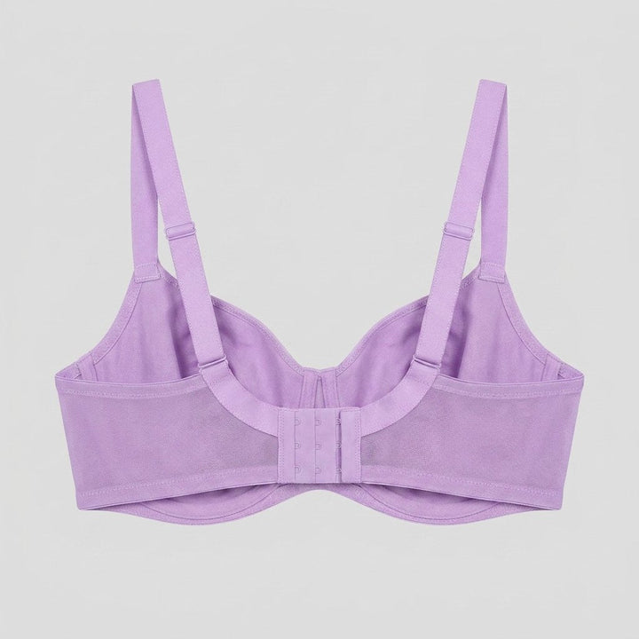 Maelys balcony bra in purple rose, back flat lay showing the three-hook band