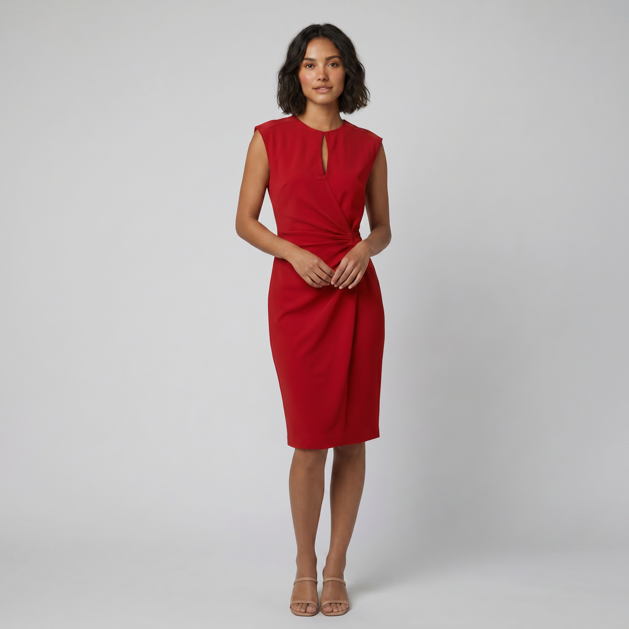 Mara Chic red keyhole twist waist midi dress