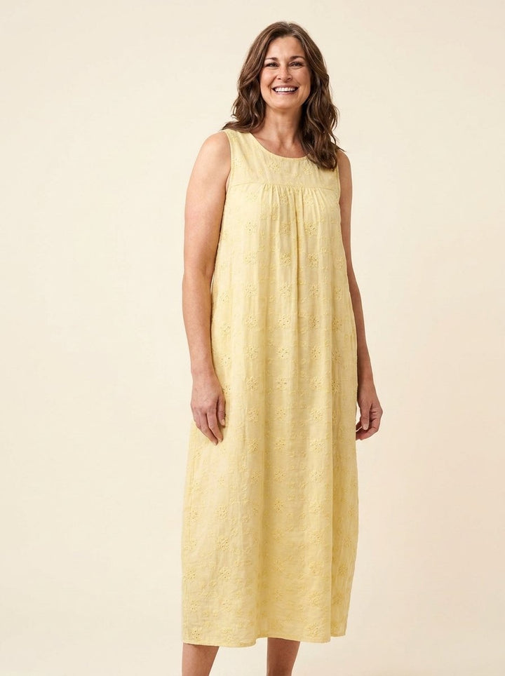 Mara lightweight midi dress with pockets, light yellow, front