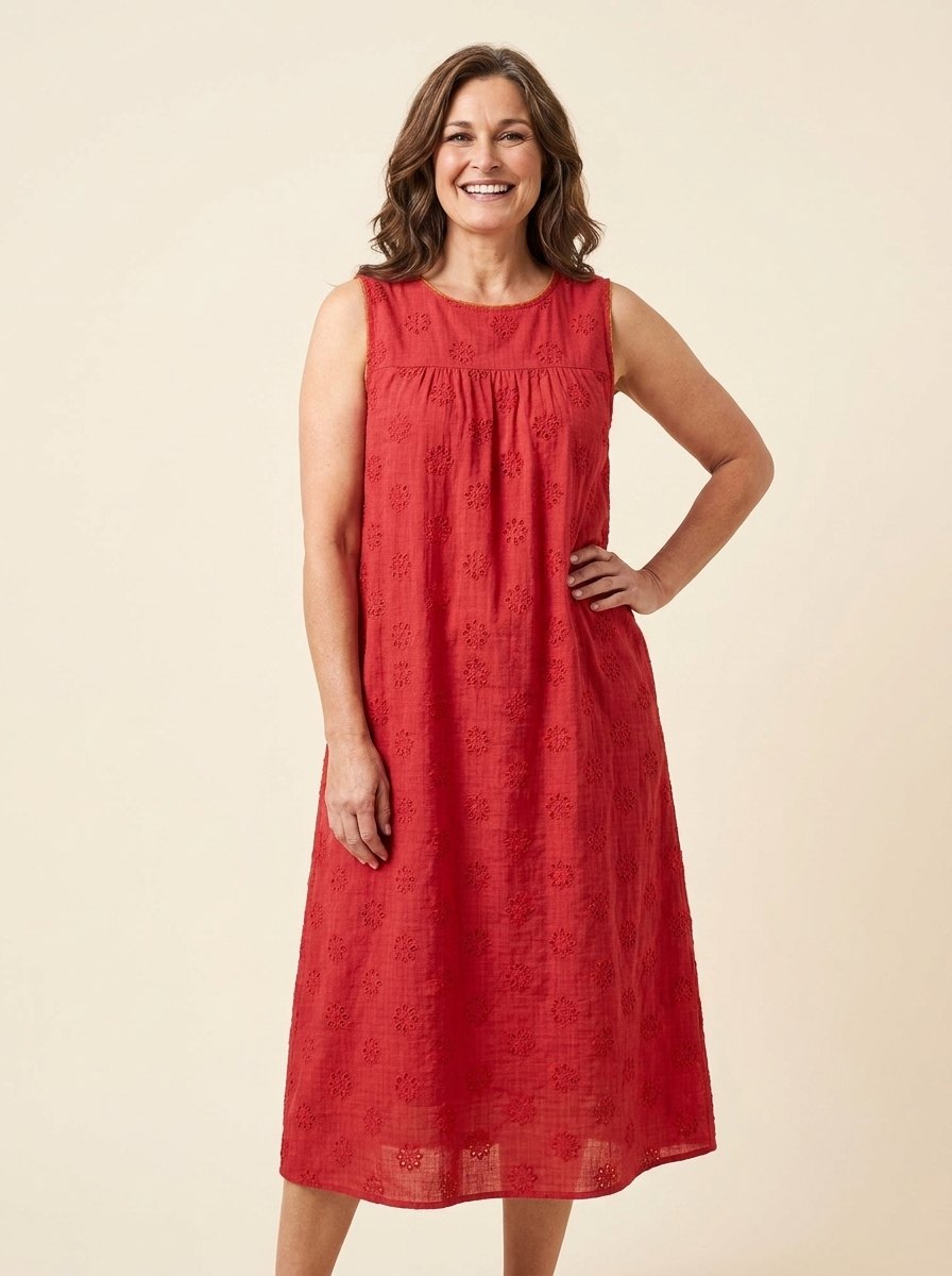 Mara lightweight midi dress with pockets, red, front