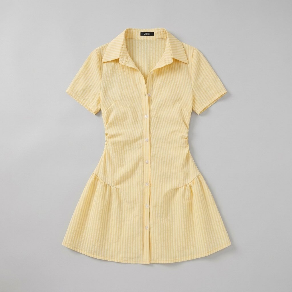 Marceline striped mini dress in yellow, flat lay