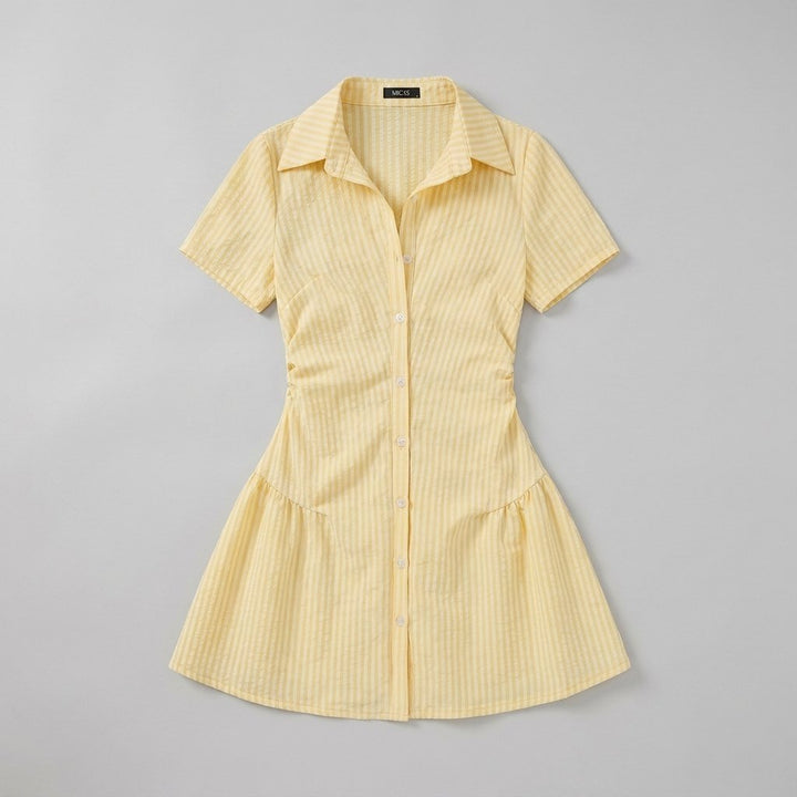 Marceline striped mini dress in yellow, flat lay
