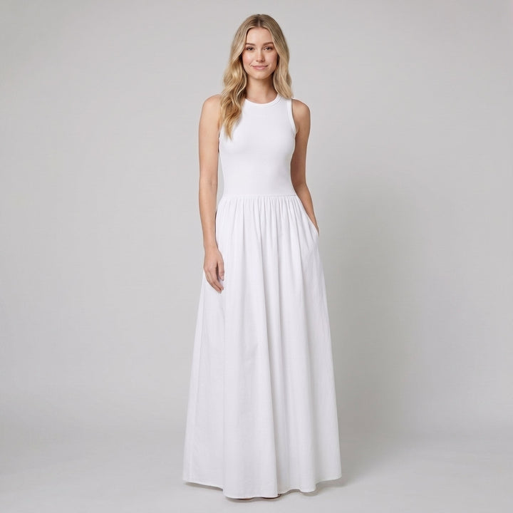 Maren sleeveless rayon maxi dress white