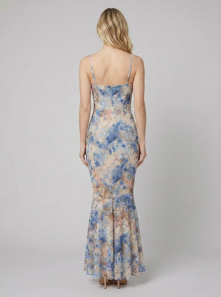 Margaux floral mermaid maxi dress back view
