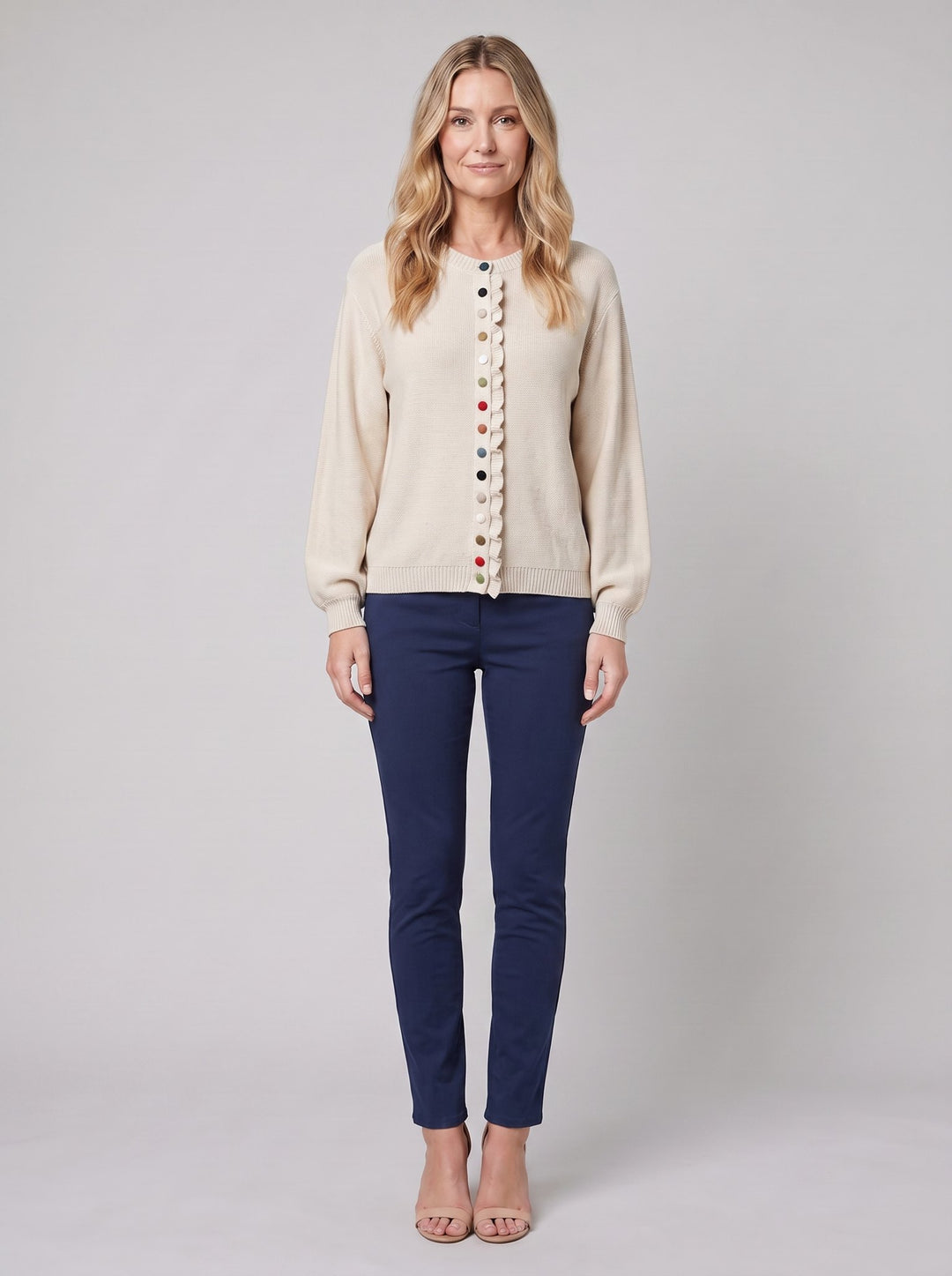 MARGOT cotton cardigan in beige, front view
