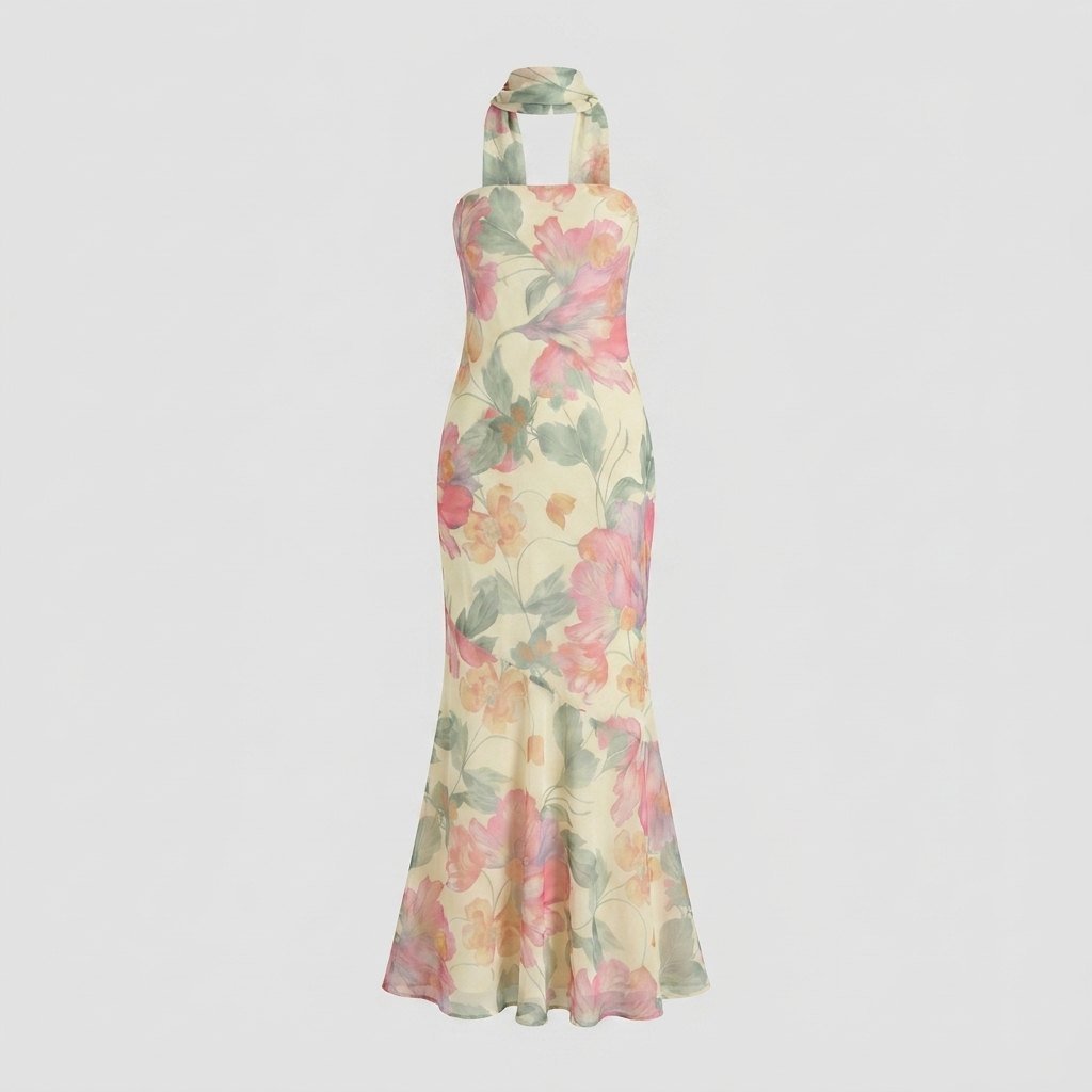 Marguerite floral print maxi dress flat lay