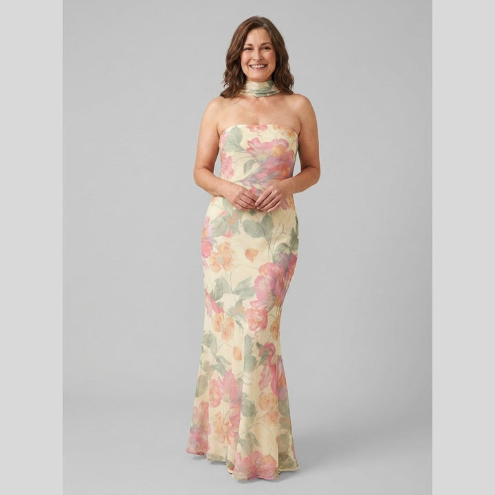 Marguerite floral print maxi dress front on model