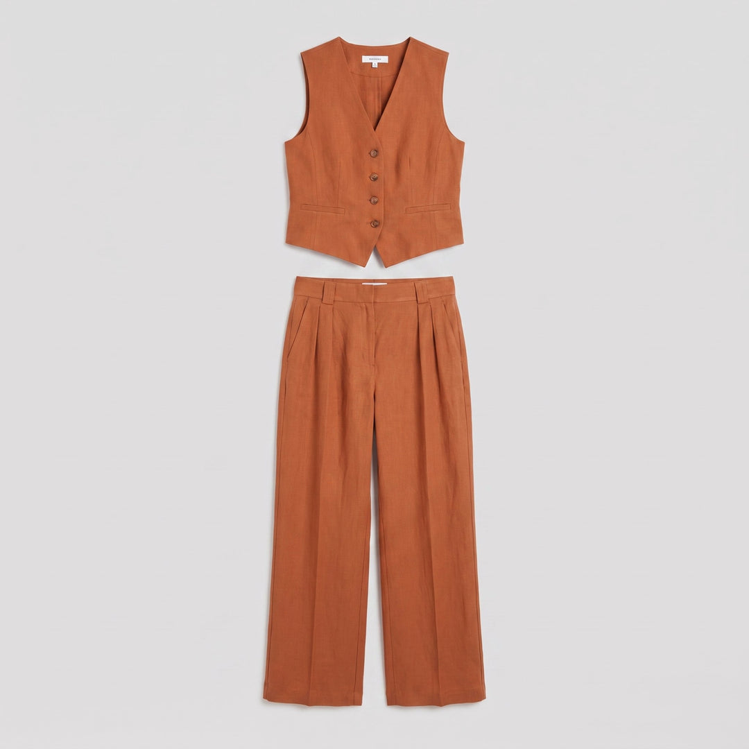 Marlowe linen trouser set flat lay