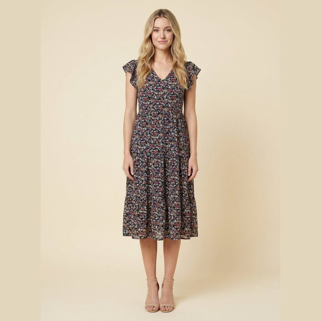 Mathilde floral midi dress black on model