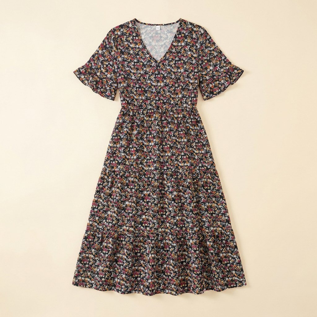 Mathilde floral midi dress product flat lay