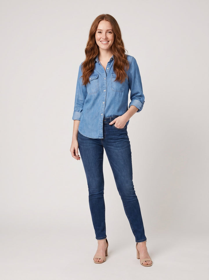 Maven denim shirt blue on model