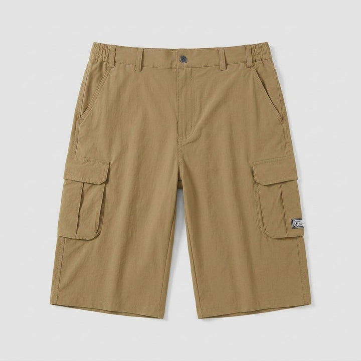 Maverick men's cargo shorts detail flat lay
