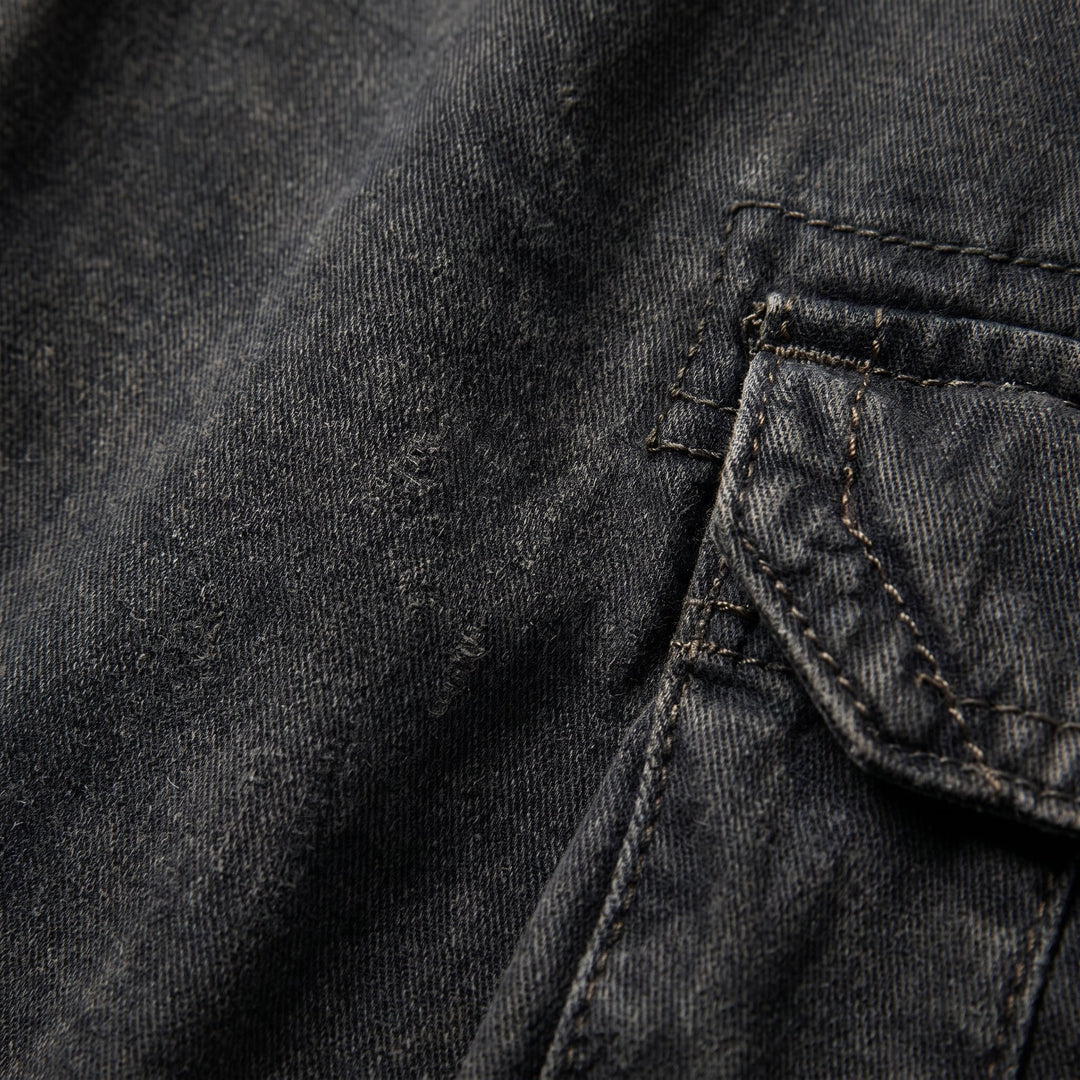 Maverick men's cargo shorts, washed cotton fabric close-up