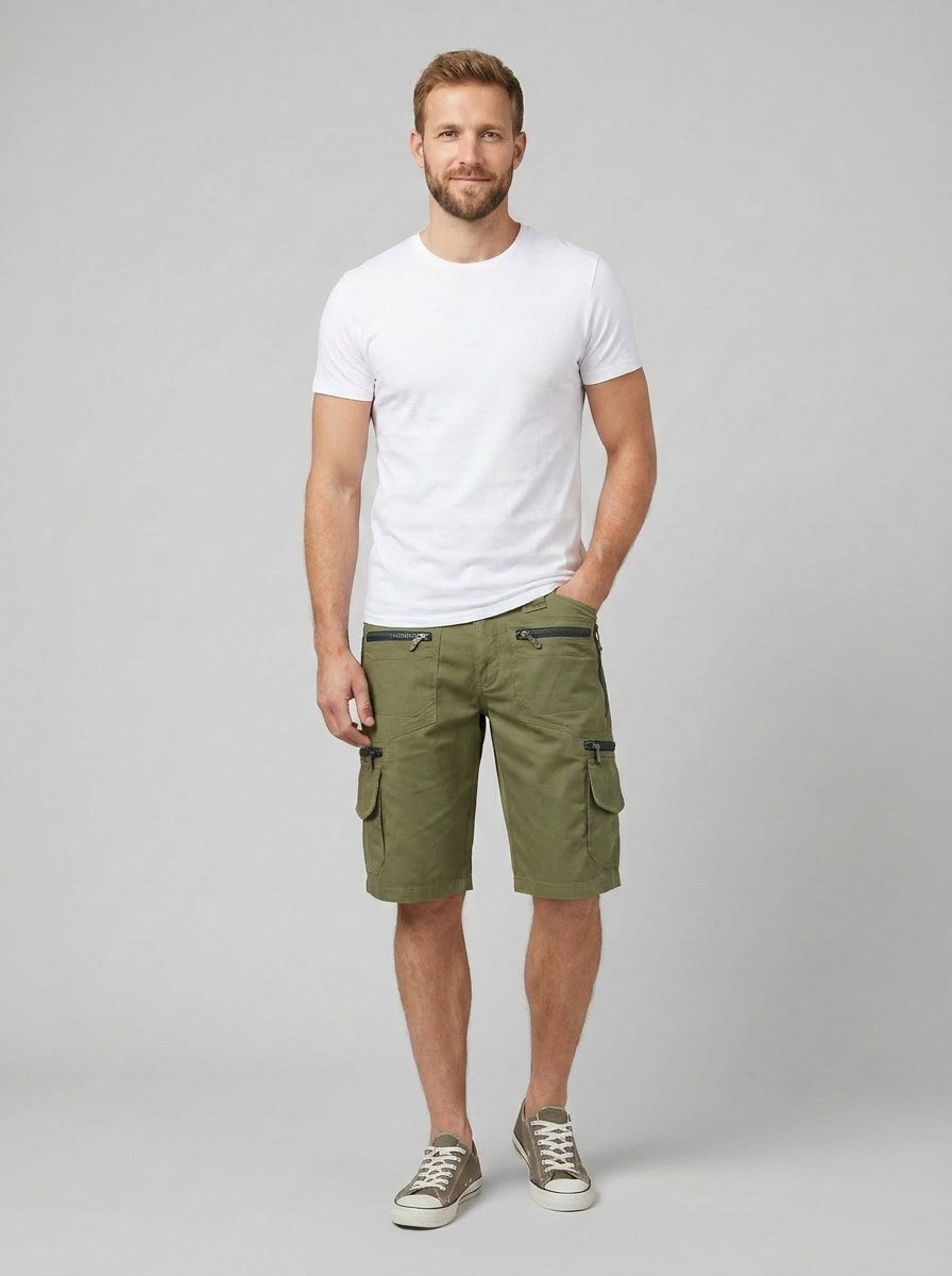 Maverick men's multi-pocket cargo shorts in olive green