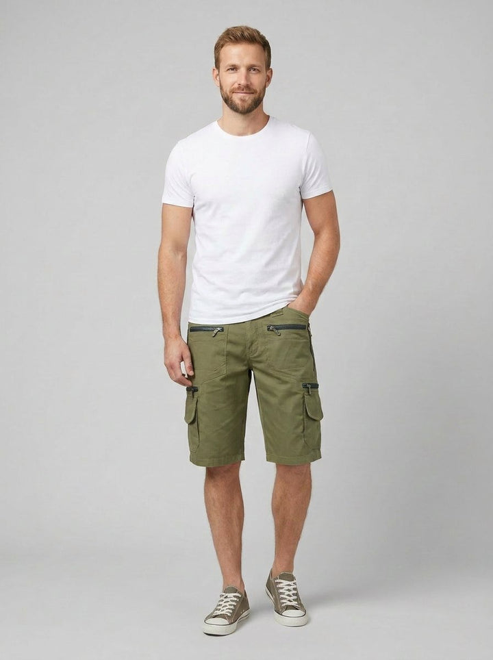 Maverick men's multi-pocket cargo shorts in olive green