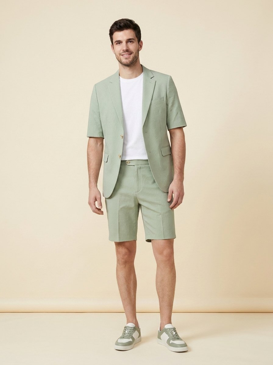 Maverick men's seersucker blazer and shorts set in sage green