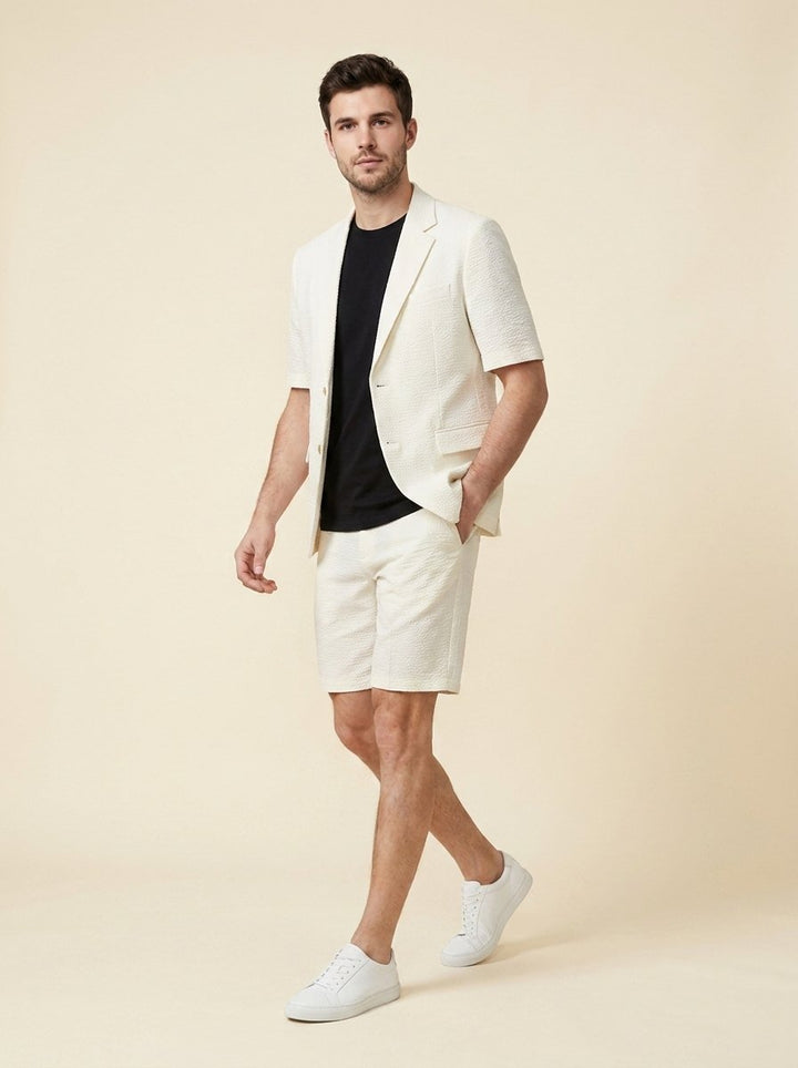 Maverick men's seersucker blazer and shorts set in off-white