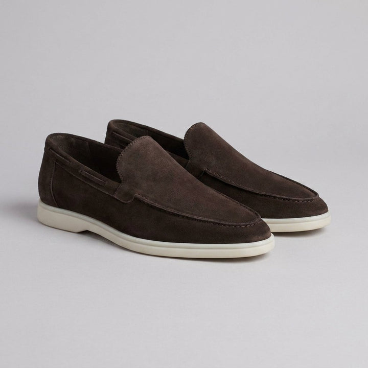 Maverick men's frosted suede loafers in dark brown