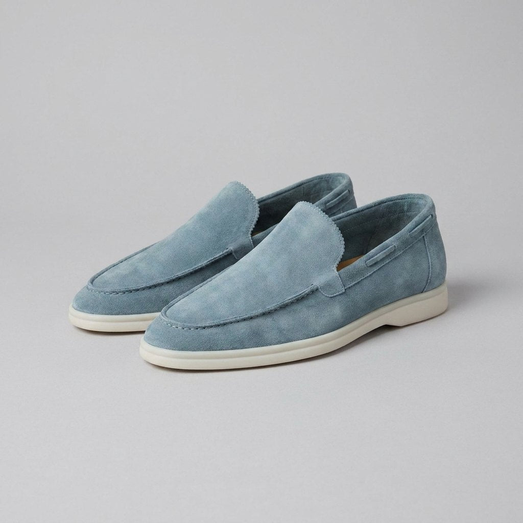 Maverick men's frosted suede loafers in sky blue