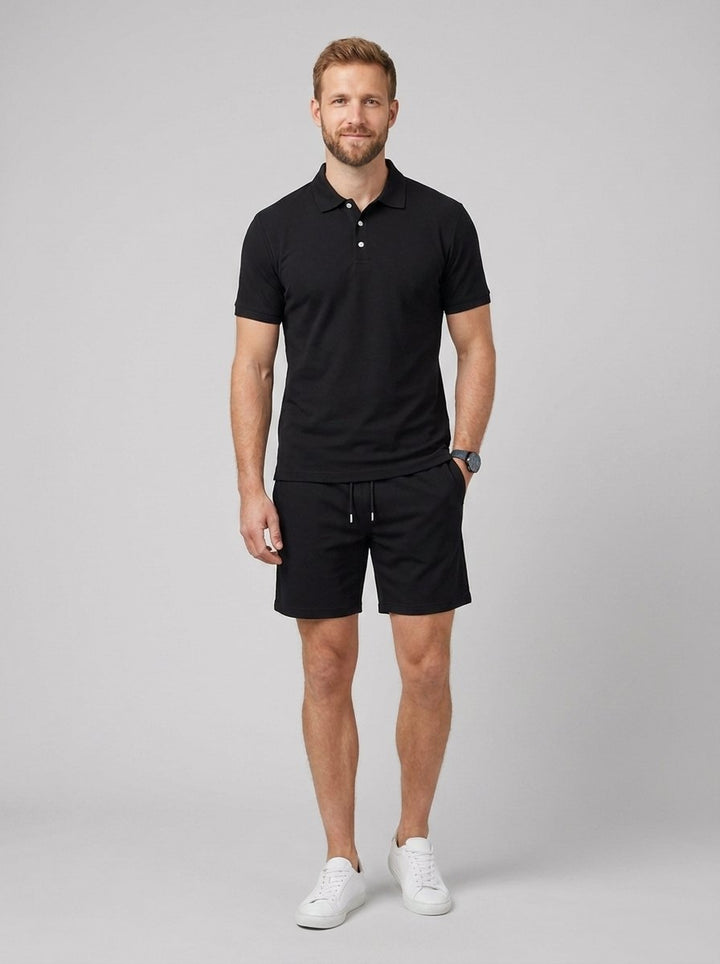 Maverick polo and shorts set black
