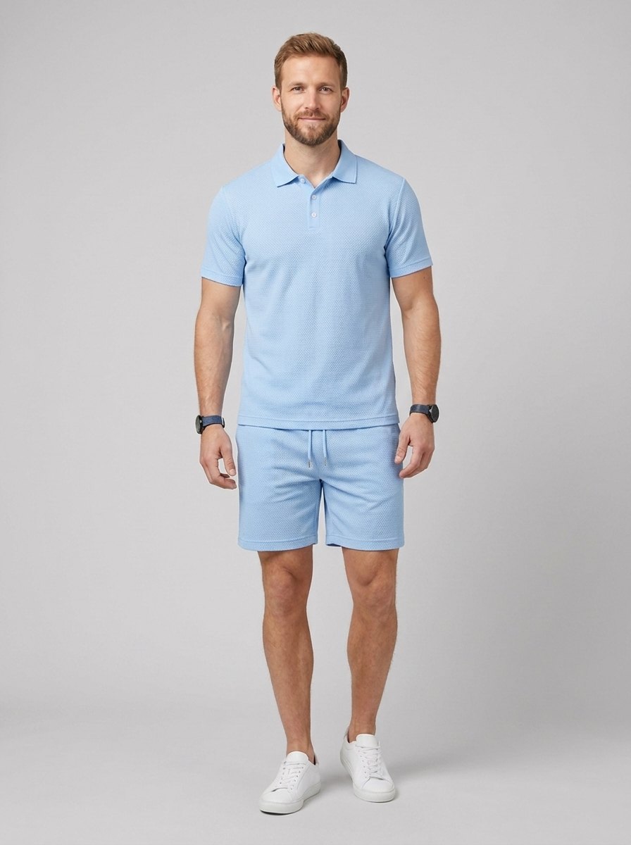Maverick polo and shorts set light blue