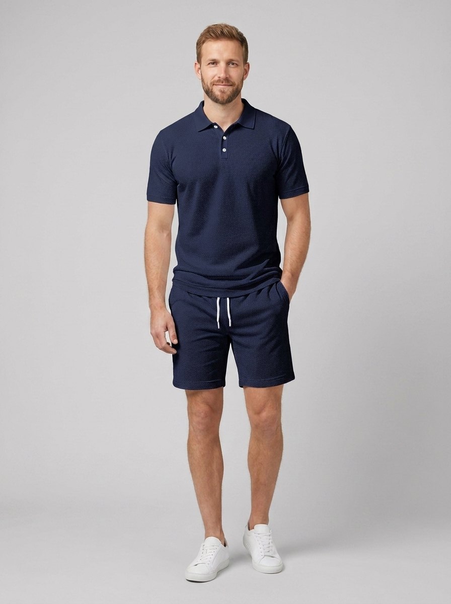 Maverick polo and shorts set navy blue