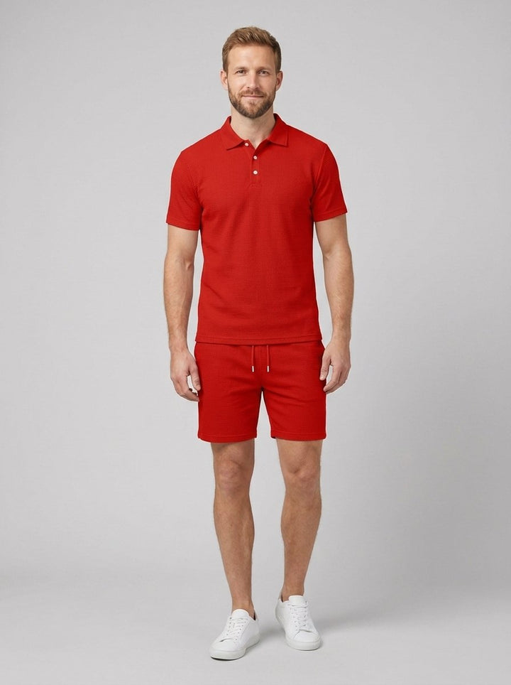 Maverick polo and shorts set red