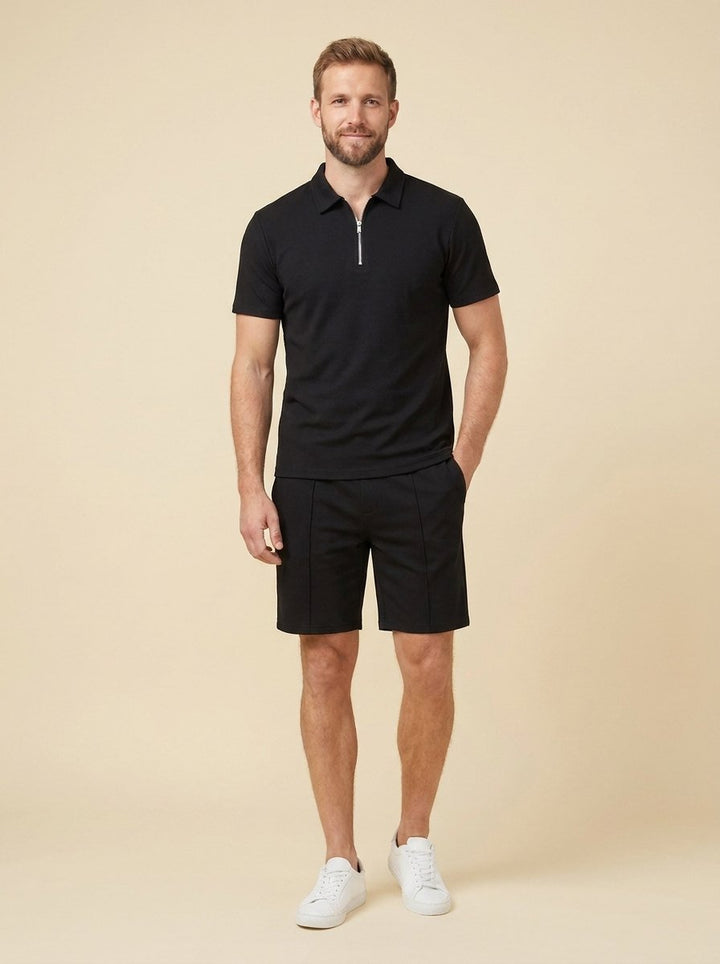 Maverick men's zipper polo and shorts summer set in black