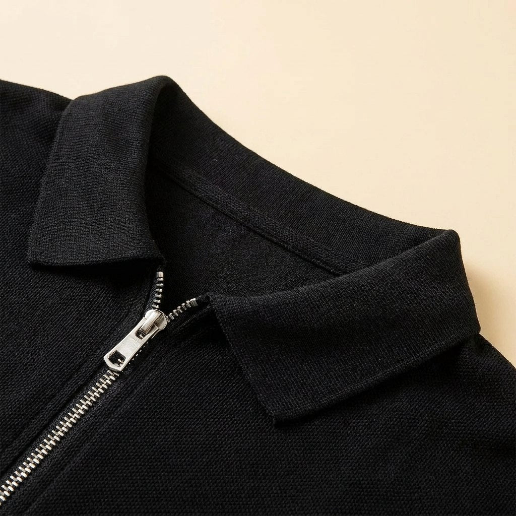 Maverick zipper polo collar and fabric detail