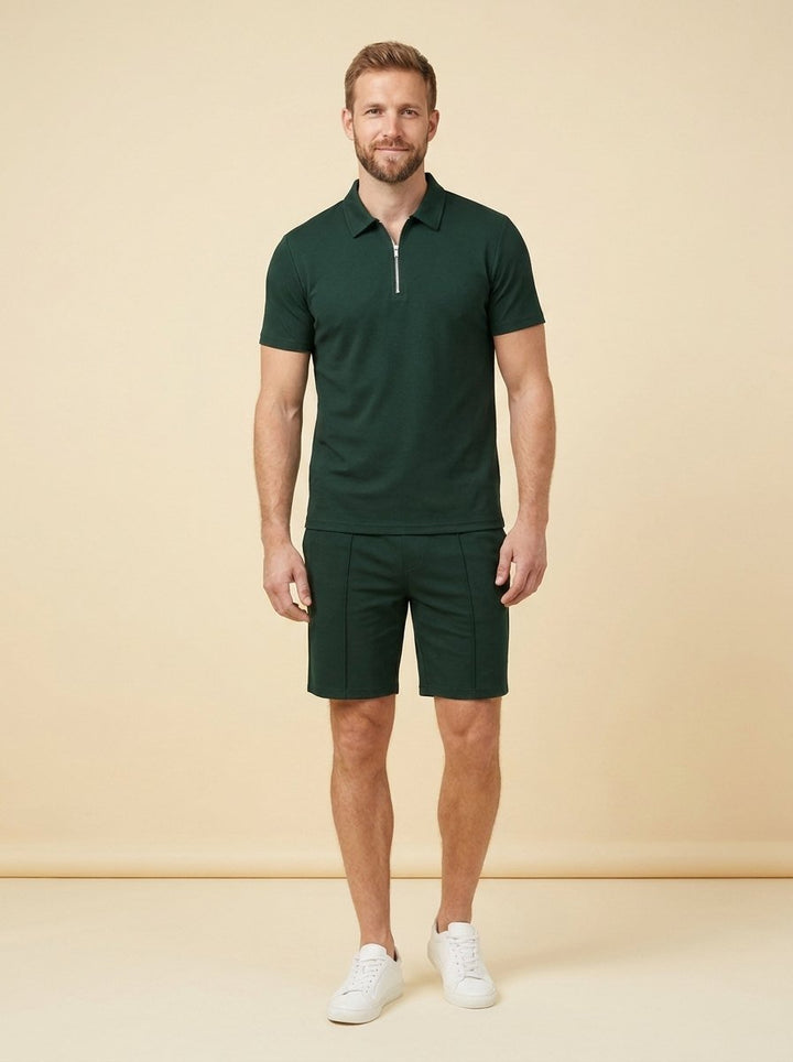 Maverick men's zipper polo and shorts summer set in green