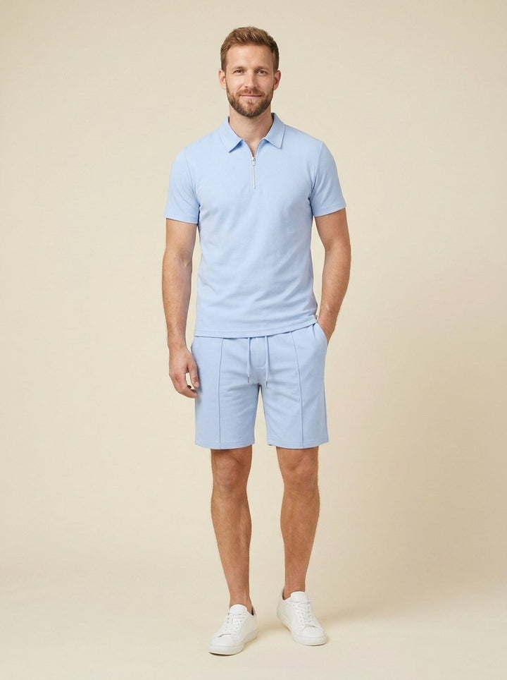 Maverick men's zipper polo and shorts summer set in light blue