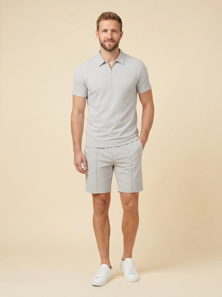 Maverick men's zipper polo and shorts summer set in light gray