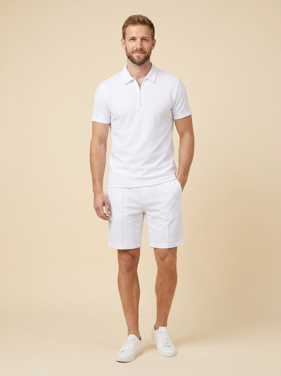 Maverick men's zipper polo and shorts summer set in white