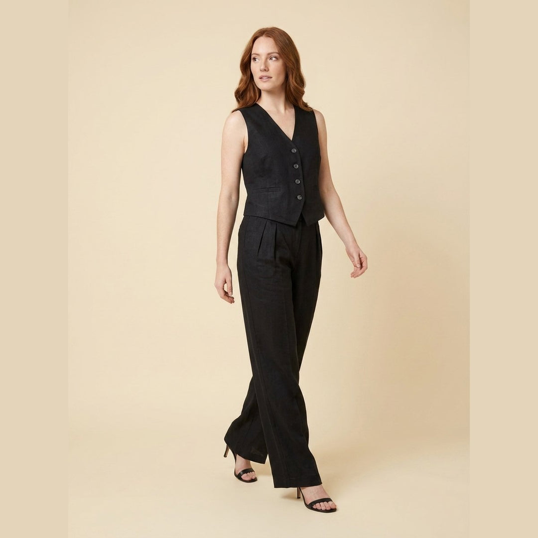 Maverick linen trouser set Black - sleeveless waistcoat and wide-leg trousers