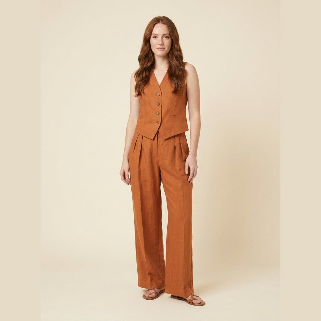 Maverick linen trouser set Fire Orange - sleeveless waistcoat and wide-leg trousers