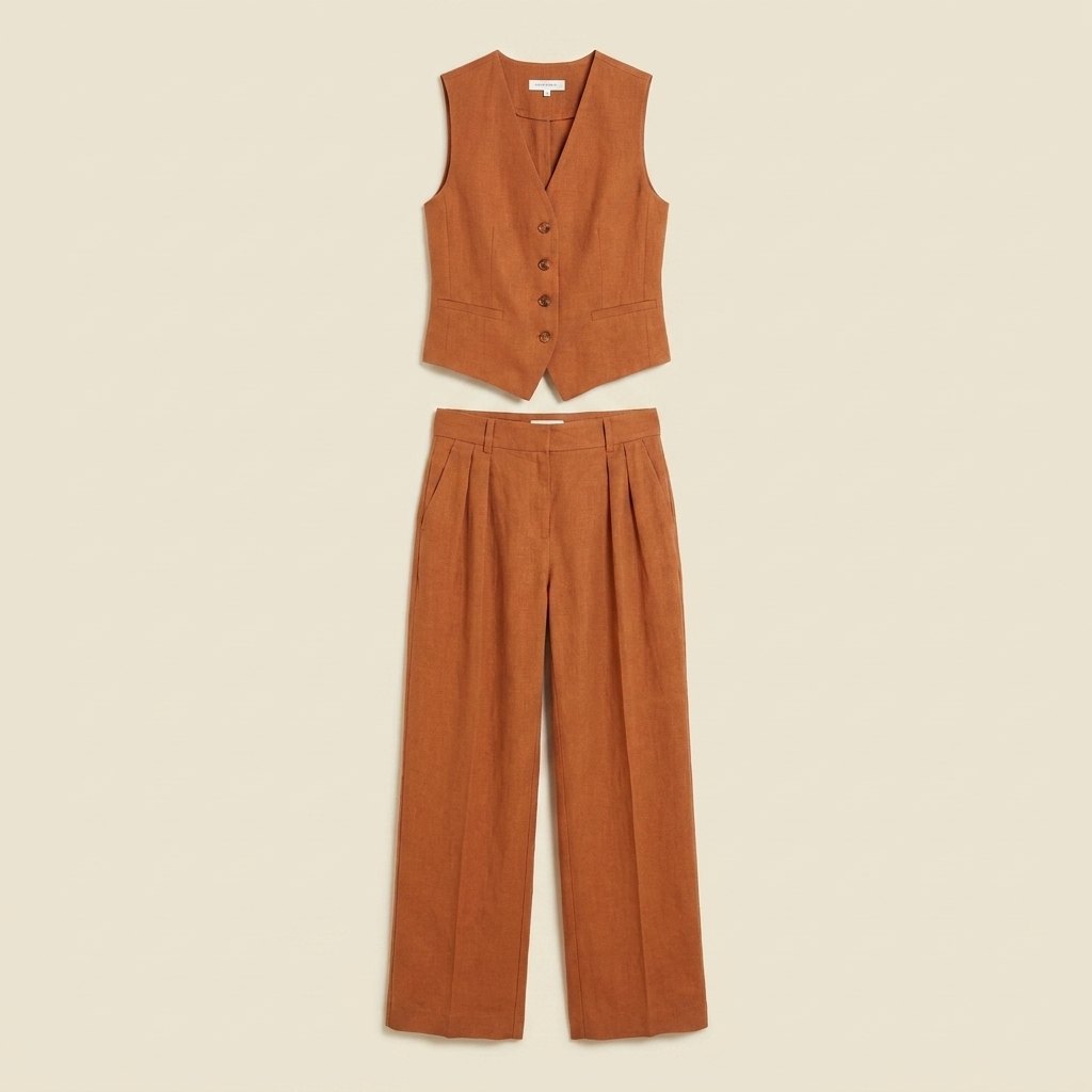 Maverick linen trouser set flat lay front