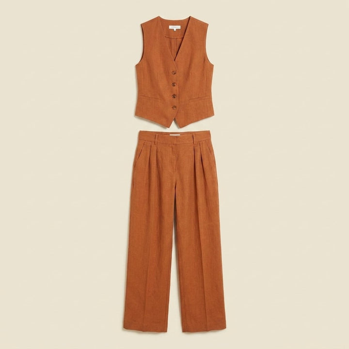 Maverick linen trouser set flat lay front