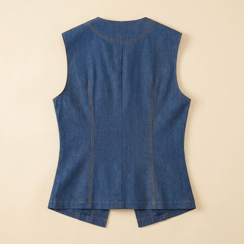 Mela denim waistcoat back view